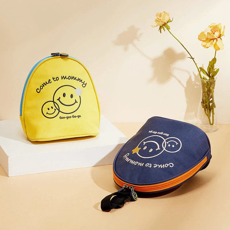 Insulation hand bag with cute embroidery and zipper opening