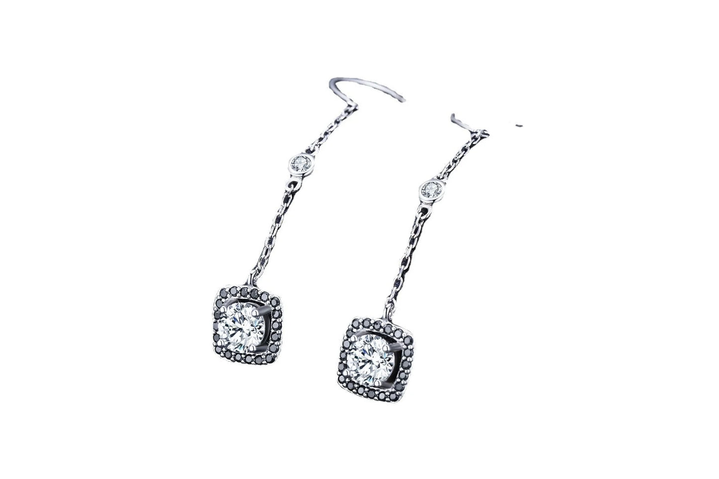 Long copper plated zircon earrings with black lines, fresh and sweet style for women