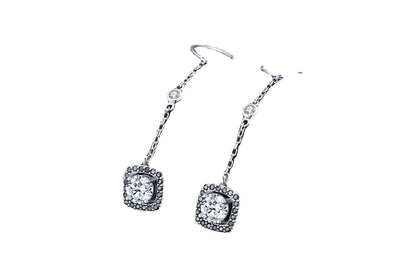 Long copper plated zircon earrings with black lines, fresh and sweet style for women
