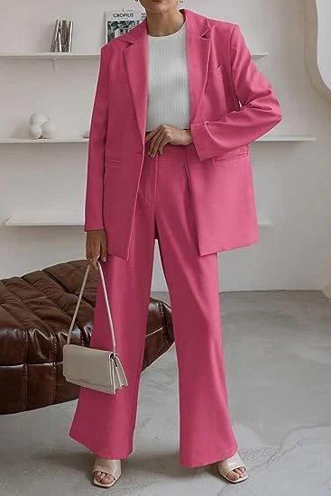 Women's casual solid colour coat trousers suit in polyester, available in multiple colours and sizes