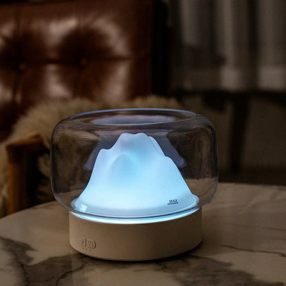 Soothing Ambient Light Aromatherapy Diffuser with Mountain Landscape Display and Warm LED Lighting