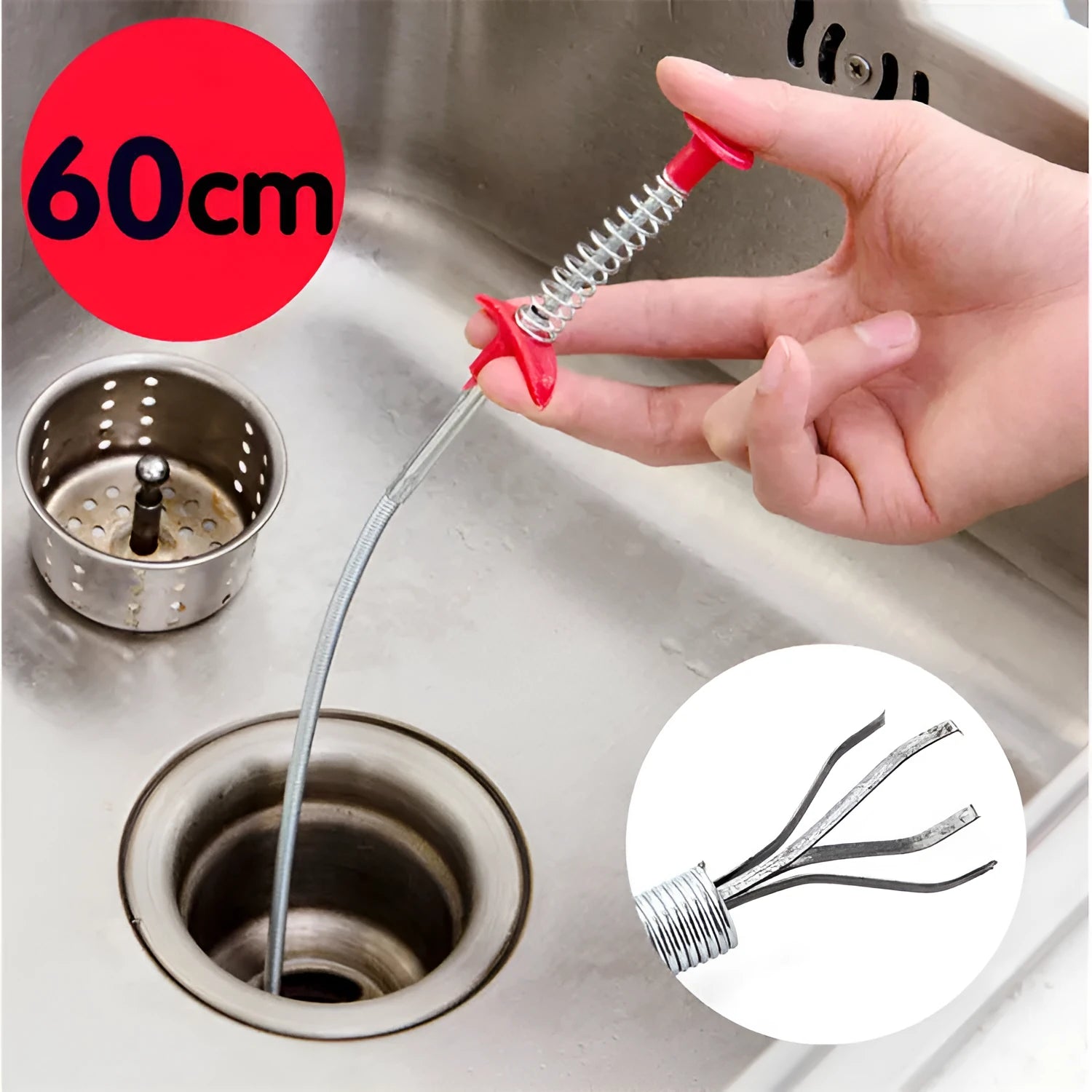 A black sewer dredge spring pipe cleaning tool for unblocking kitchen sink drains
