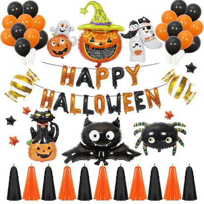 Halloween helium balloons with pumpkin and bat designs for festive decoration