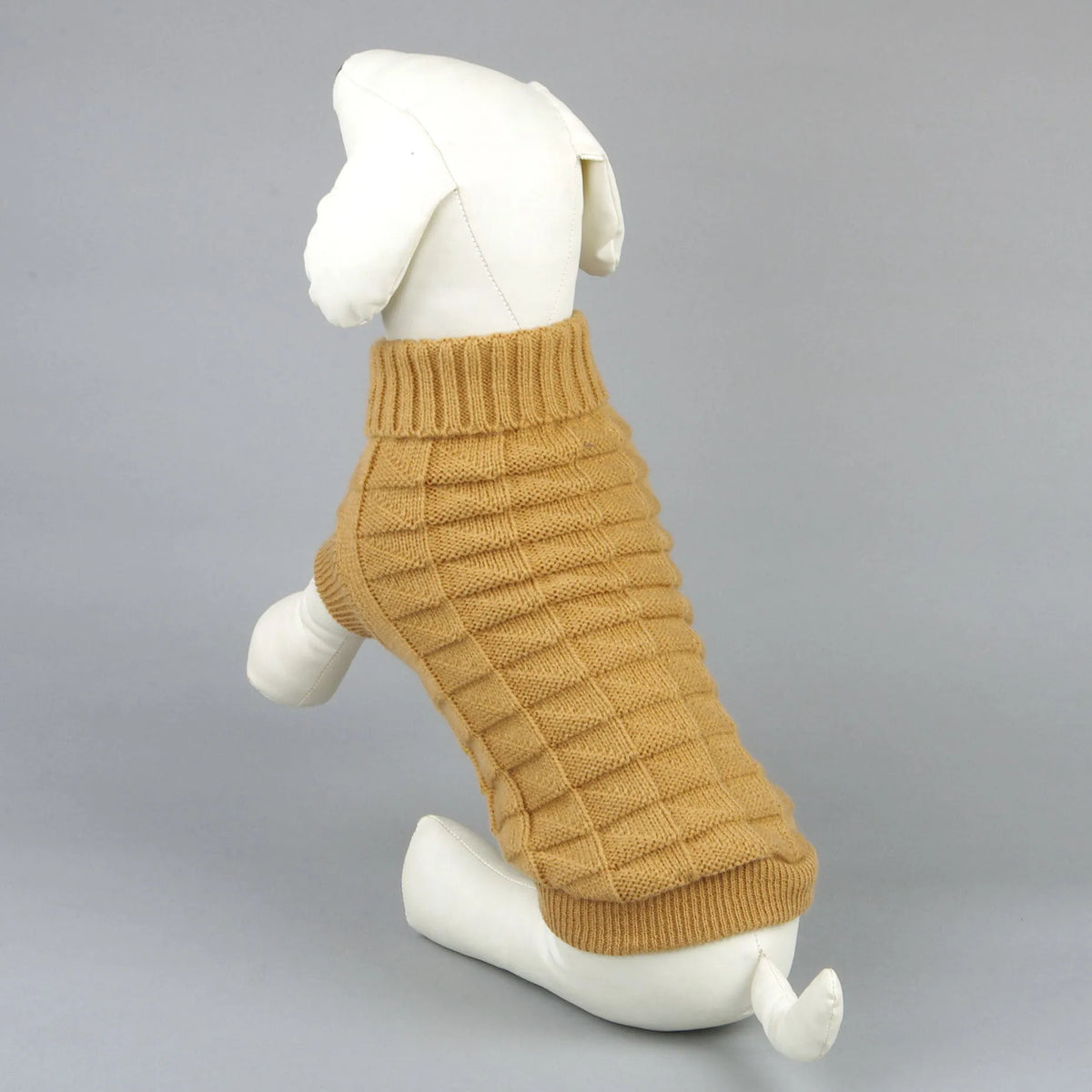 Solid colour acrylic pet sweater for dogs and cats in blue, with size chart details