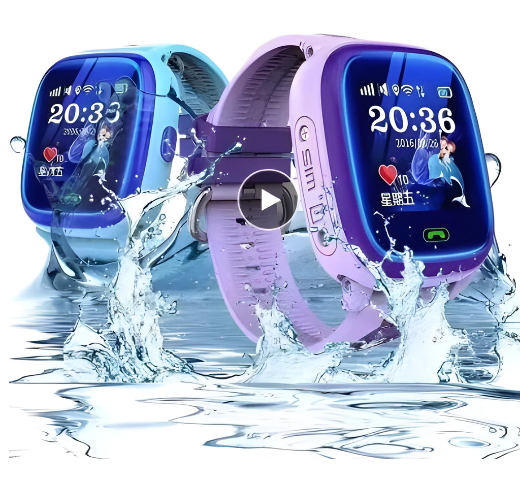 DF25 blue children's waterproof smart watch with silicone strap and touch screen display