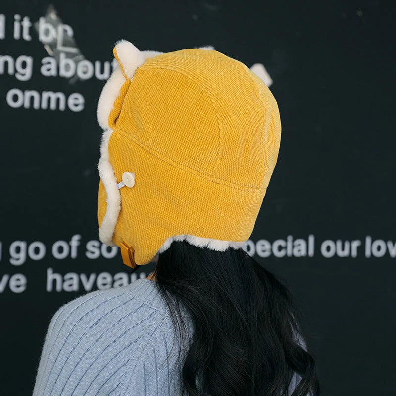 Women's Russian trapper hat in plush velvet with earflaps for winter warmth