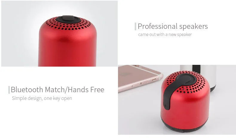 Hieha XQ11 cylindrical metal Bluetooth speaker in black, gold, pink, red, or silver colour.