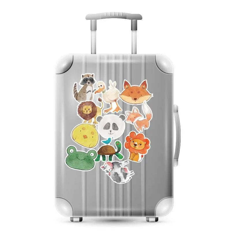 36 piece retro beach sticker set showing large surf and travel themed designs on PVC with matte finish