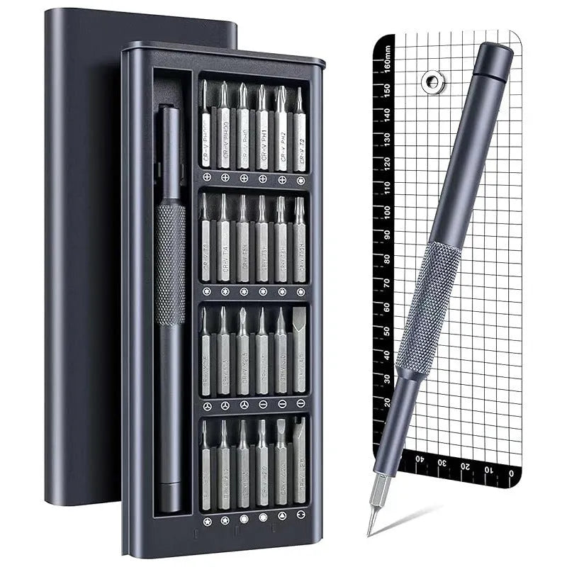 Compact 25-in-one magnetic screwdriver set with chrome vanadium steel bits and a black ABS handle.