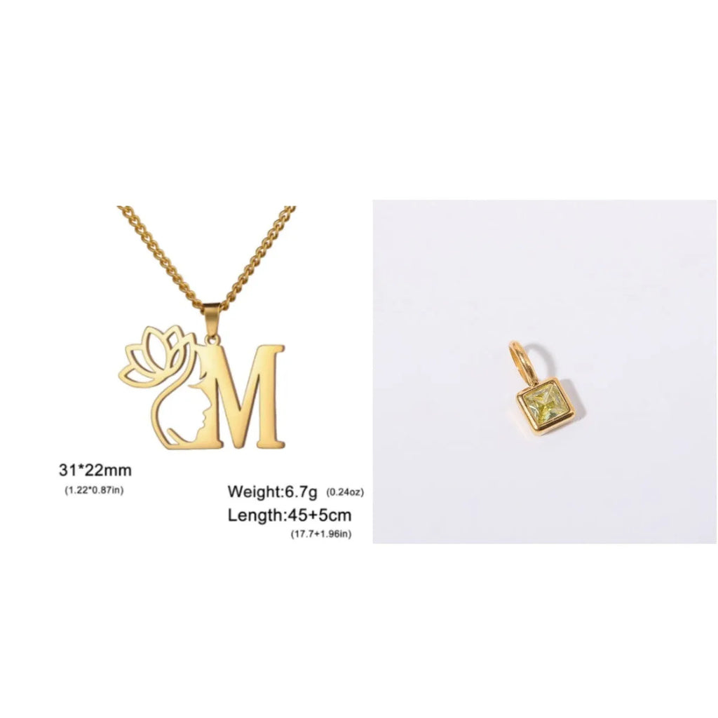Stainless steel necklace with cross chain design and a pendant, available in gold or steel colour.