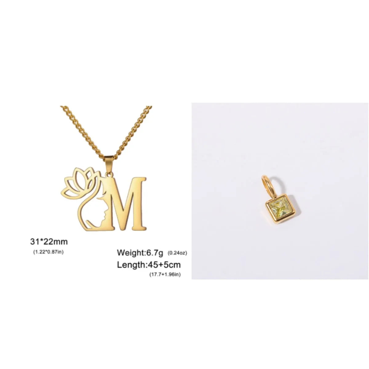 Stainless steel necklace with cross chain design and a pendant, available in gold or steel colour.