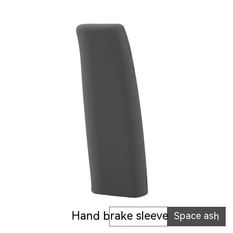 Universal silicone car handbrake sleeve shown in black, grey, beige, red, and blue colours.