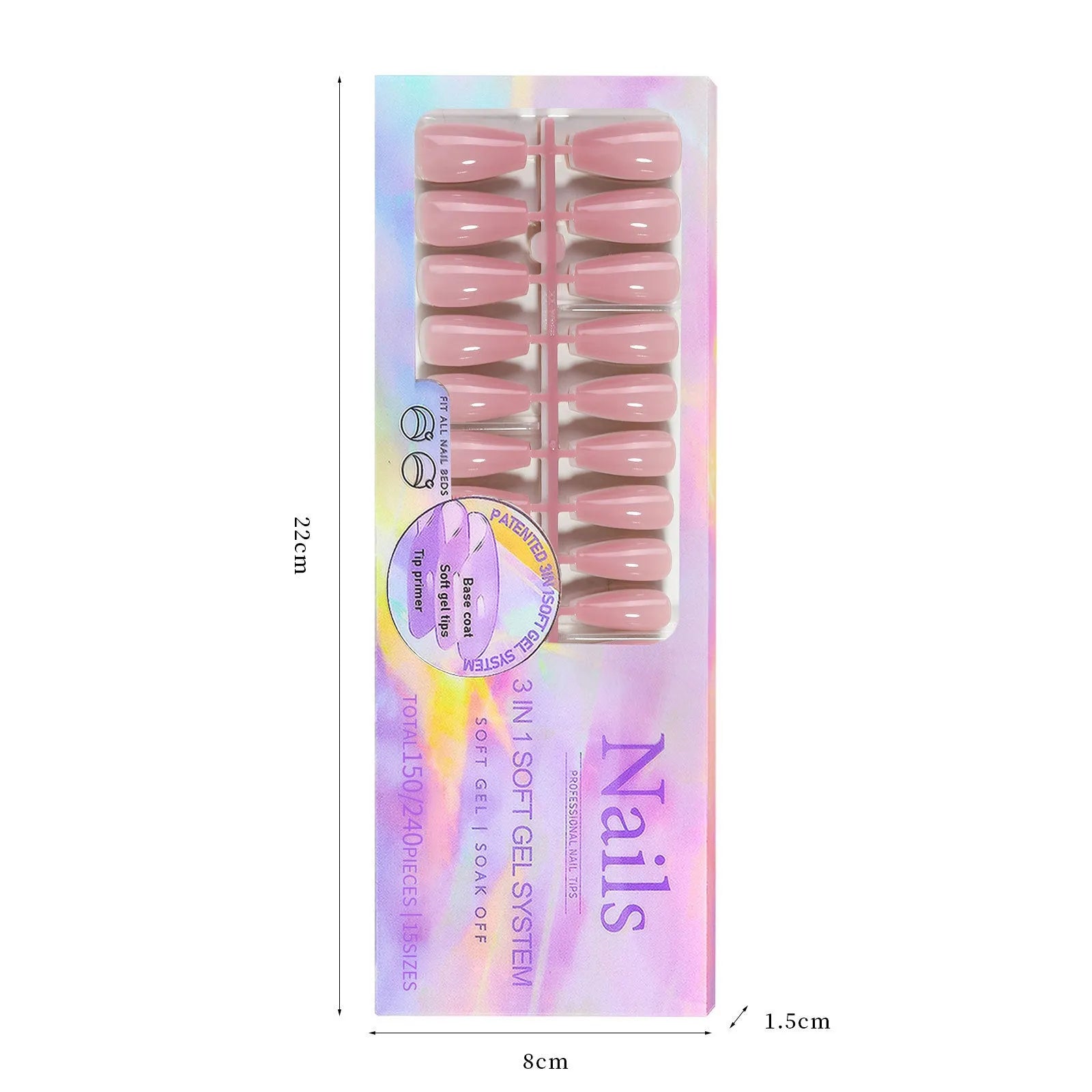 Box of nude seamless removable nail stickers showing colours Bare 01 to Bare 08