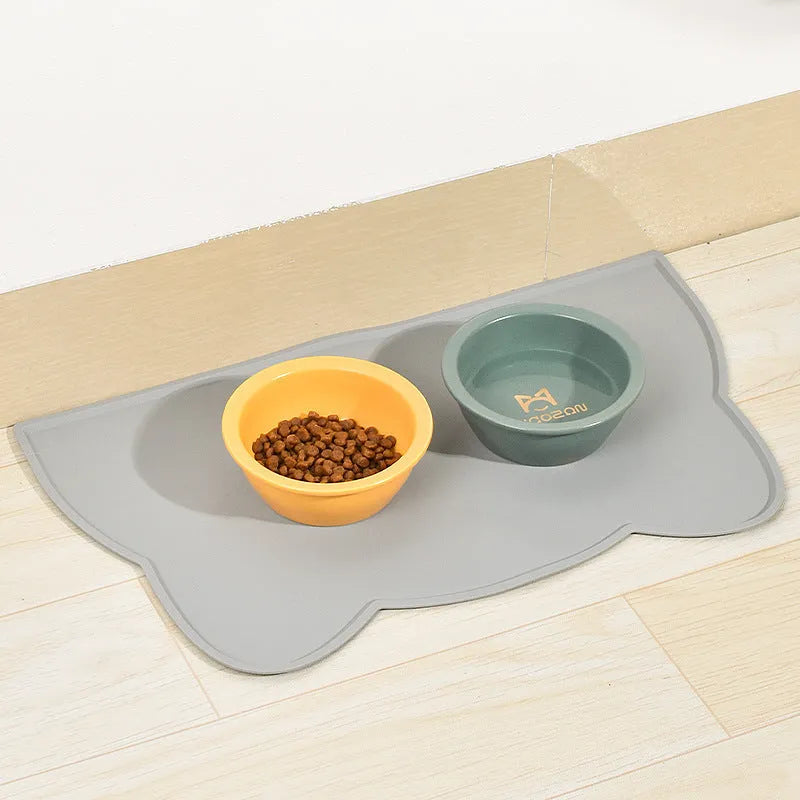 Grey cloud silicone pet mat with anti-skid lock edge for cats and dogs feeding area