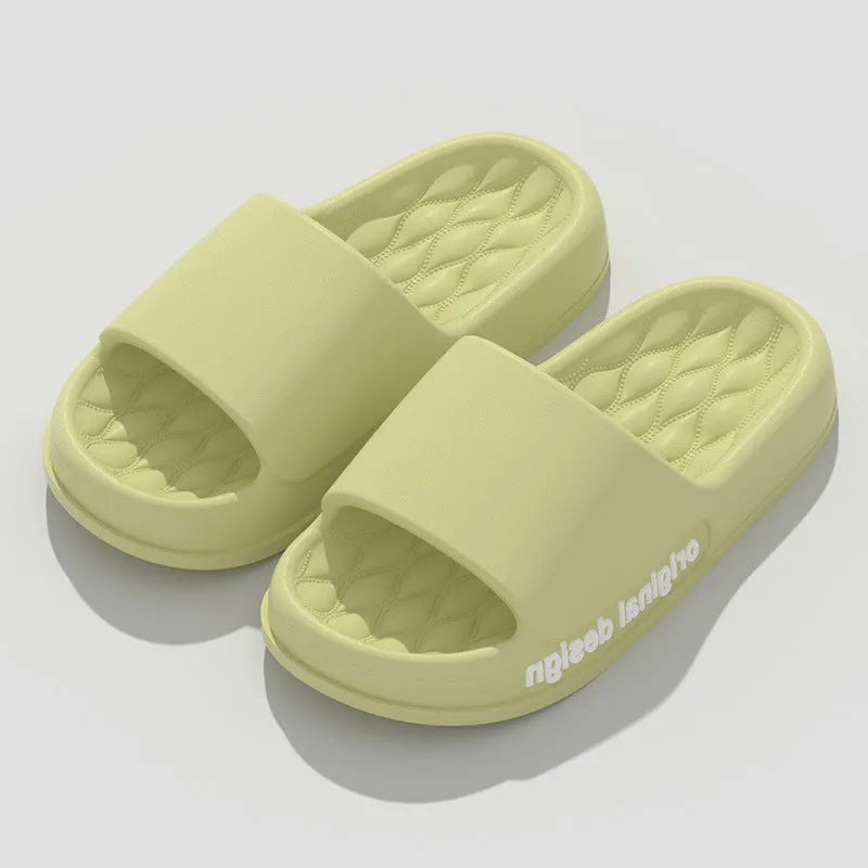 Unisex thick bottom non-slip EVA slippers in grey, side view showing textured sole and simple upper