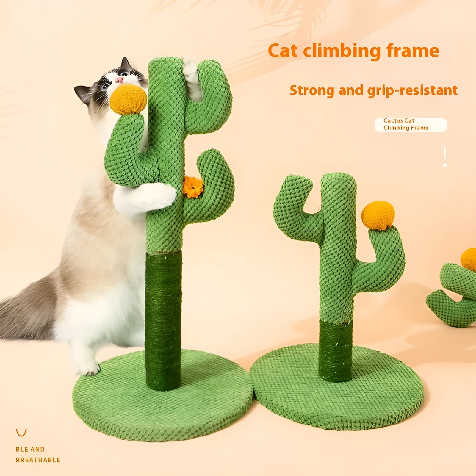 Cactus cat scratch board climbing toy with coconut tree and sisal scratching surfaces