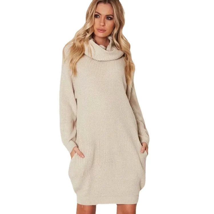 Women's lapel collar sweater with side pockets in imitation cashmere fabric