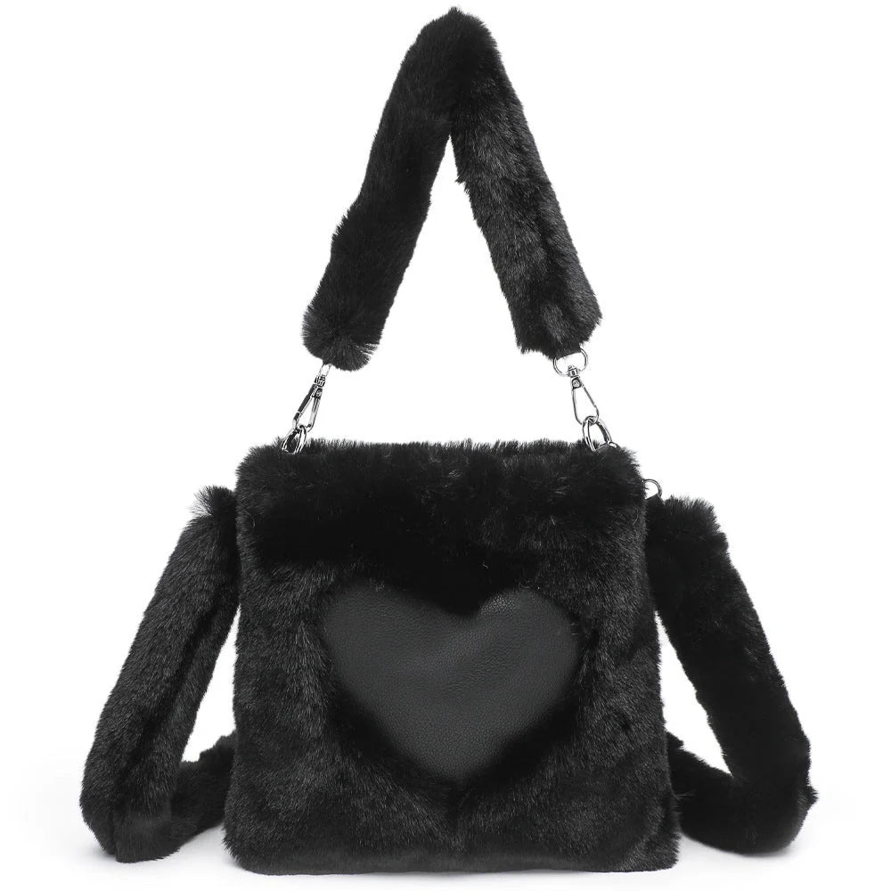 Women's fluffy plush shoulder bag with detachable straps in multiple colors