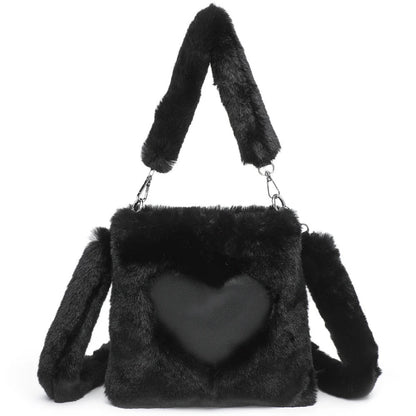 Women's fluffy plush shoulder bag with detachable straps in multiple colors