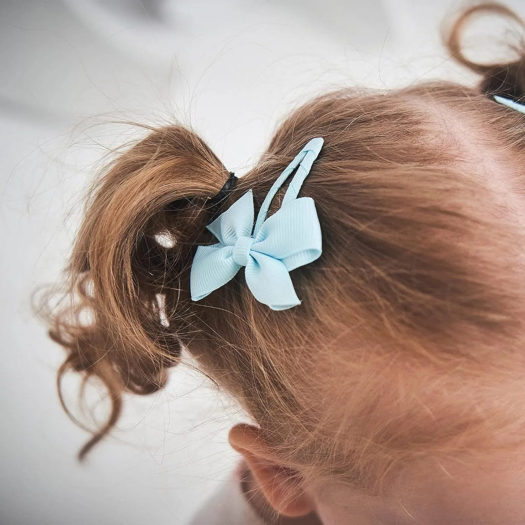 40 piece set of grosgrain ribbon baby hair bows with snap clips in multiple colours