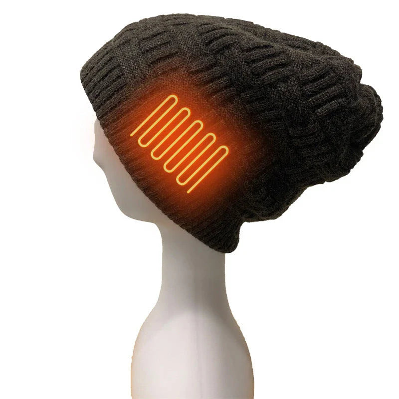 Cozy electric fleece hat with adjustable heating for outdoor activities like hiking, fishing, and climbing