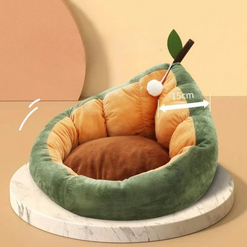 Soft green pet bed kennel for cats with a removable cotton cushion inside