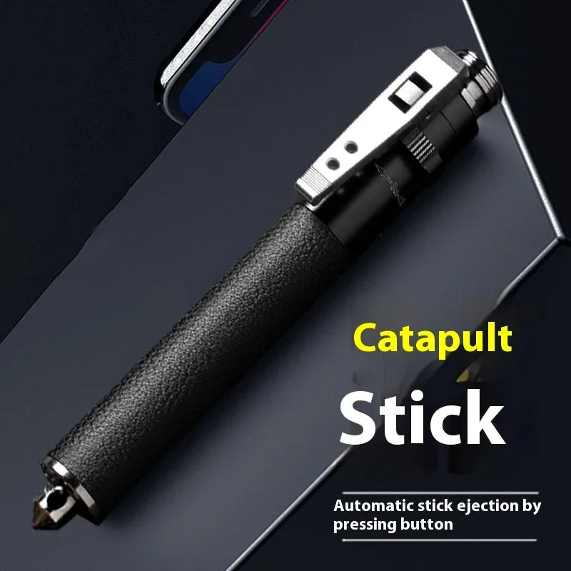Automatic spring expandable baton in titanium black with three size options shown