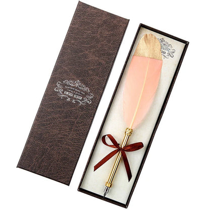 European Retro Feather Pen with stainless steel shell and gift box packaging