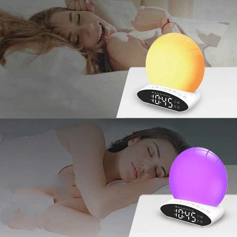 White wake-up light alarm clock with sunrise simulation and FM radio features