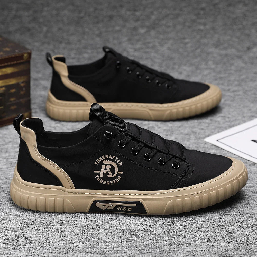 Men's casual canvas shoes in various colours, featuring breathable mesh lining and rubber soles.