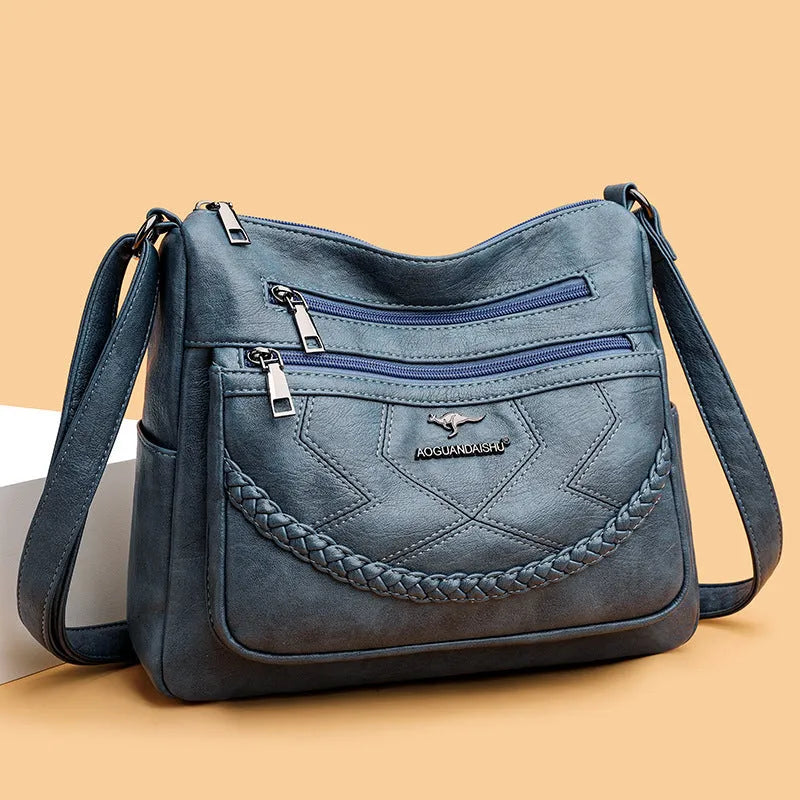 Soft PU leather women's crossbody shoulder bag in horizontal square design with large capacity