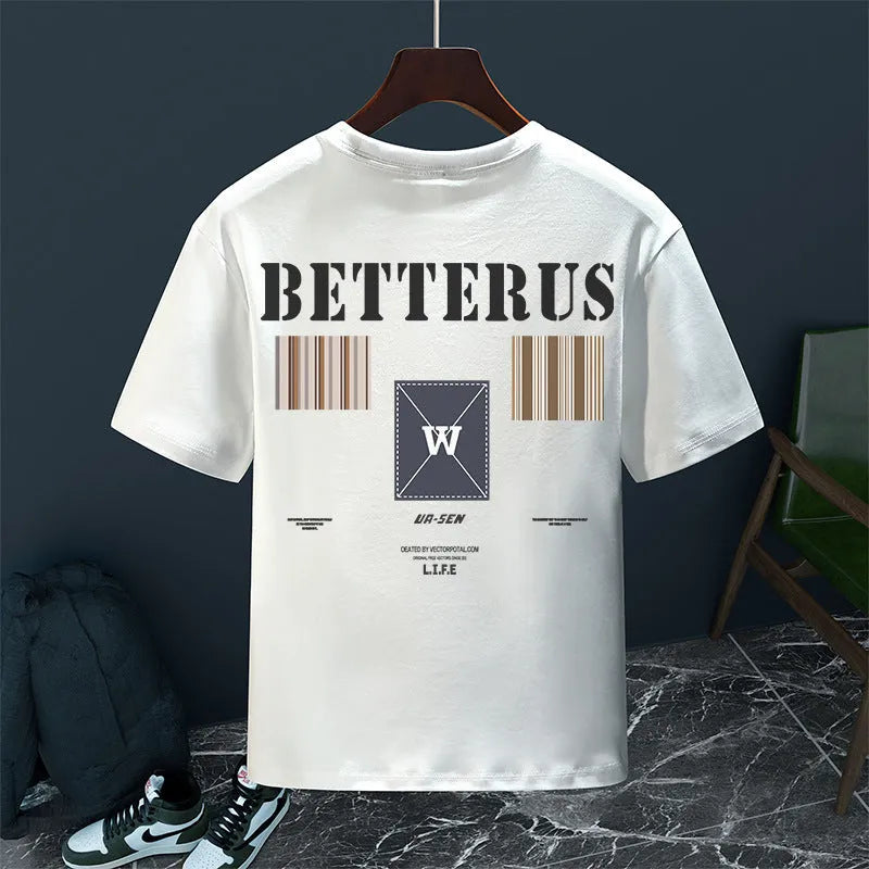 Men's casual jacket with graphic design in black or white colour options showing loose fit and Asian sizing