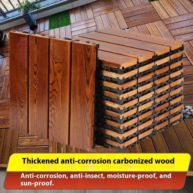 Four square pine wood floor tiles arranged together showing brushed surface texture