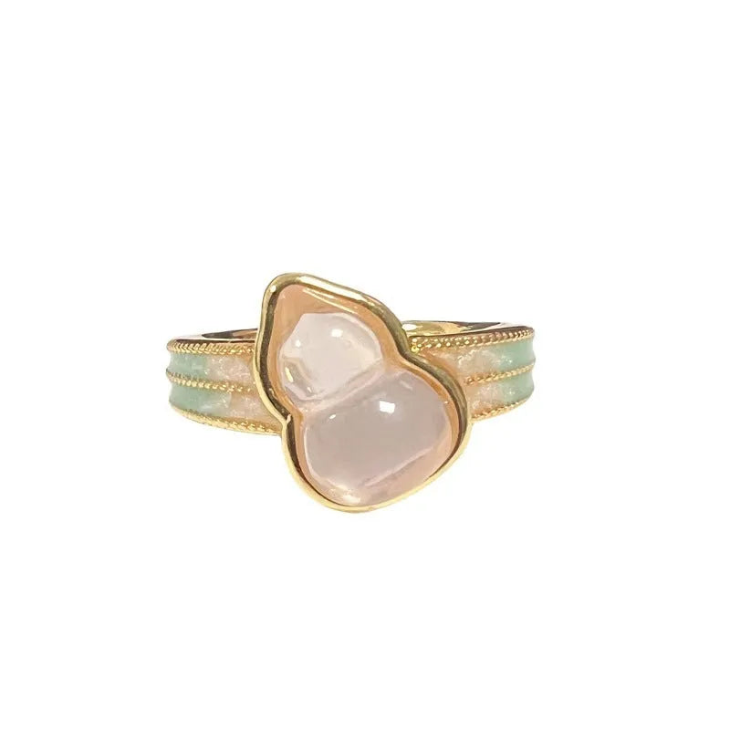 Adjustable copper ring with a vintage gourd, flower, and bow design in a new Chinese style.
