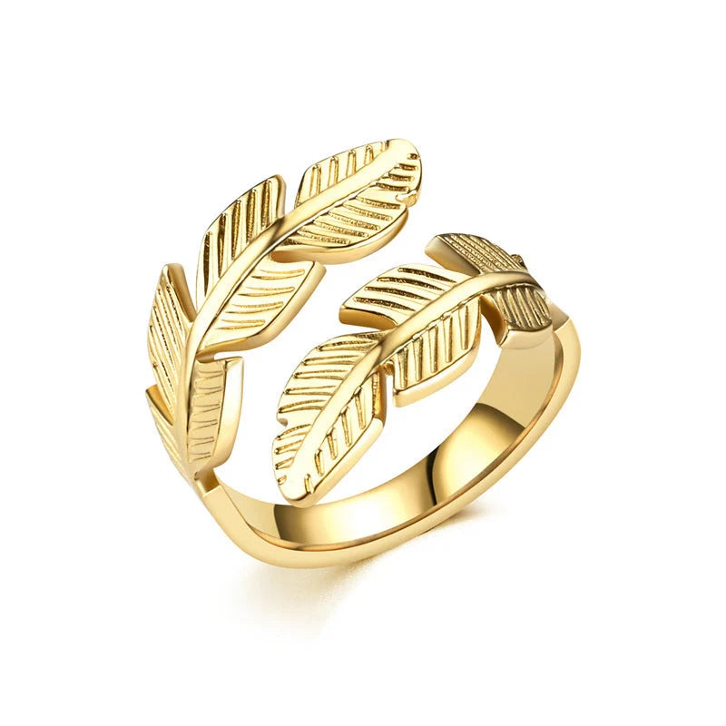 Adjustable titanium steel feather ring in gold and silver colours
