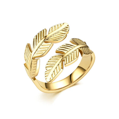 Adjustable titanium steel feather ring in gold and silver colours