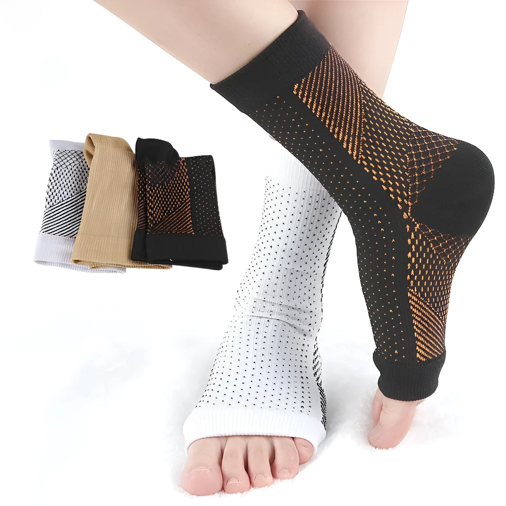 Korean-style sports compression socks with invisible heel design in white, black, skin colour and copper