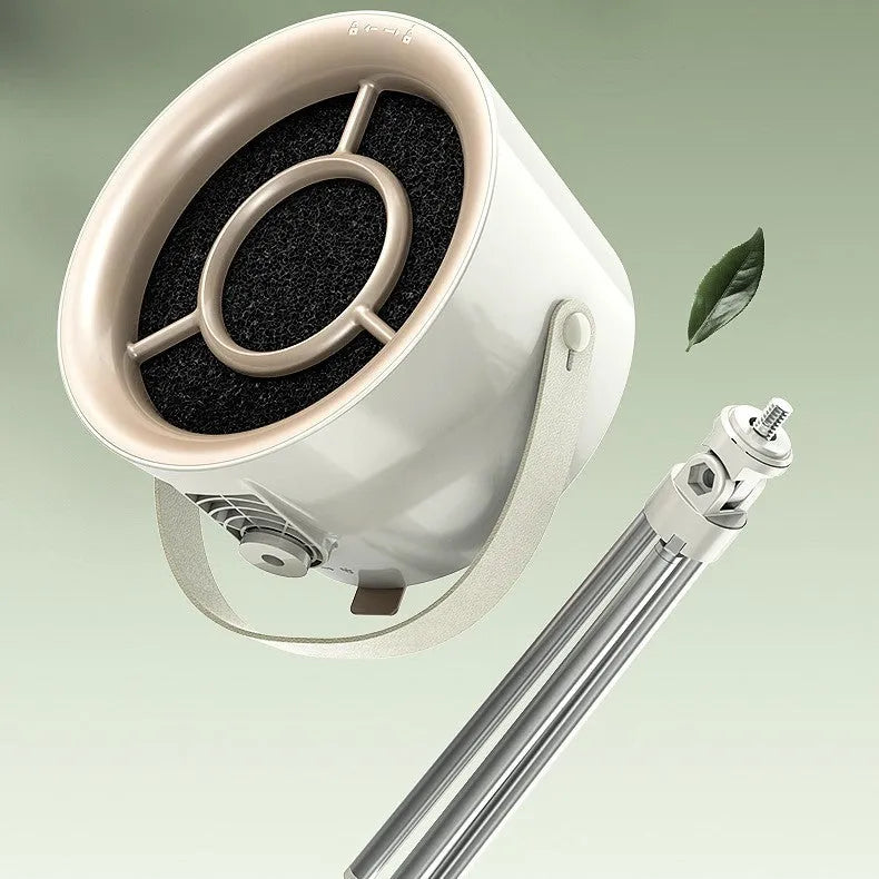 Milky white portable desktop kitchen extractor fan with tripod and USB cable