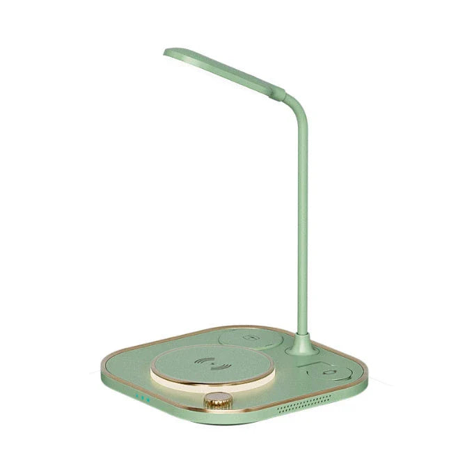 Versatile 3-in-1 Wireless Charging Station with LED Desk Lamp in black, green, and white color options.