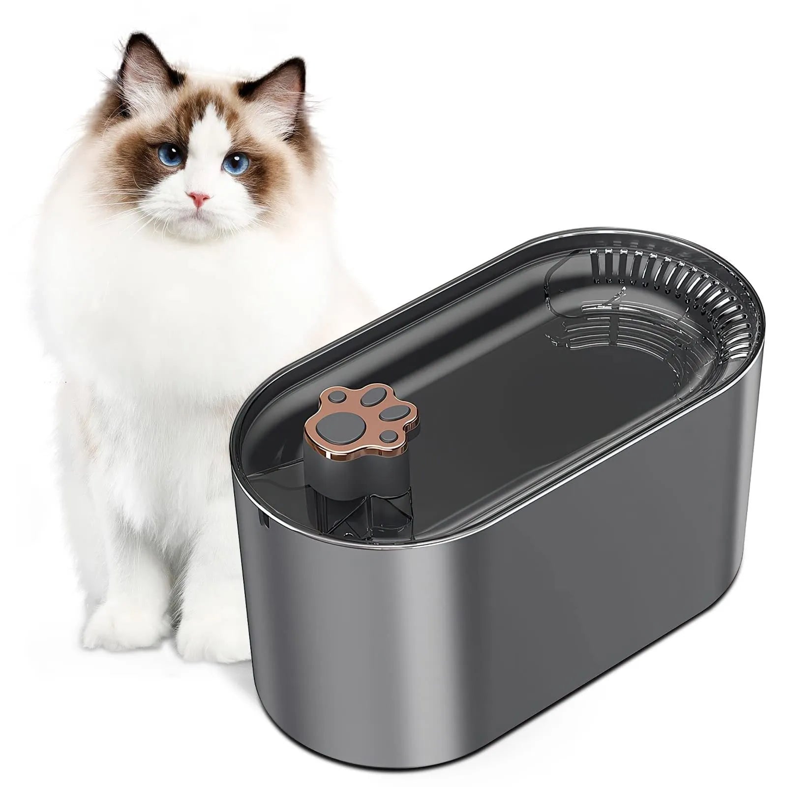 Berlin blue pet water fountain with 3 litre capacity, quiet pump, and triple filter for cats and dogs