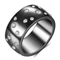 Women's geometric titanium steel couple ring with diamond treatment in black, gold, rose gold, or steel colour.