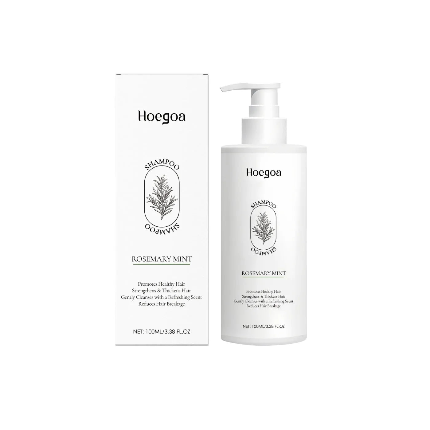 Rosemary mint shampoo 100ml bottle with green leaves and mint on white background