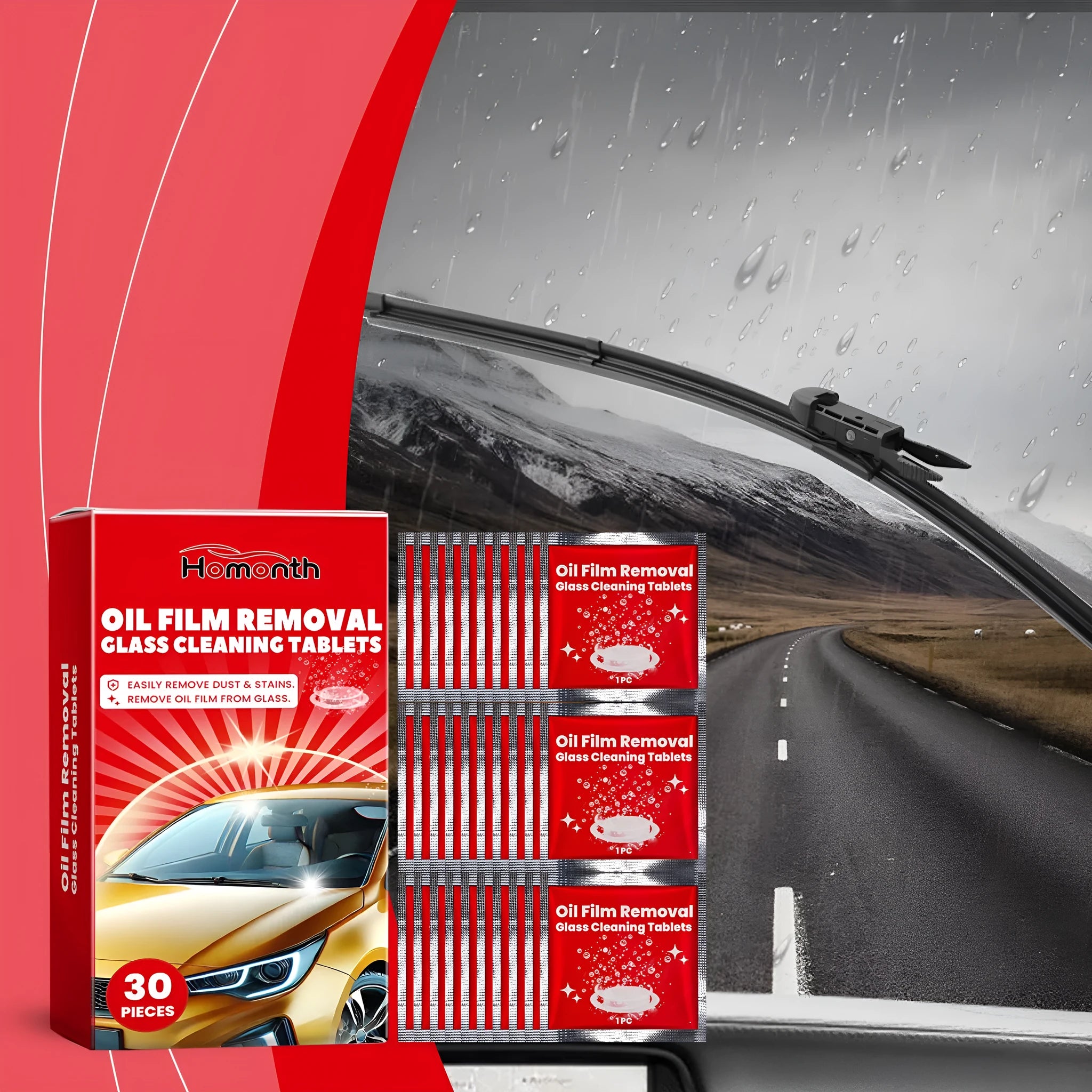 30 car windshield cleaning fluid sheets in a pack, each 6x6cm, for rainproof and waterproof windscreen wash