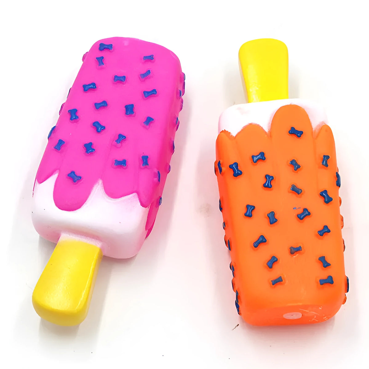 Dog vinyl simulation popsicle ice cream chew toy in random colour, measures 15x6cm.