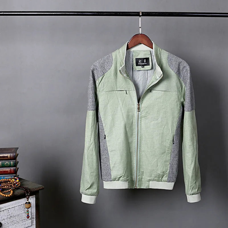 Men's thin cotton jacket in heather gray, grass green or blue for plus size casual wear