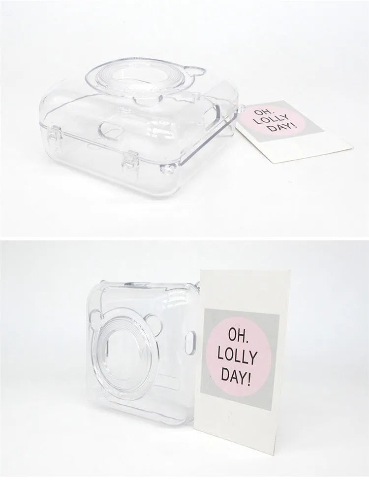 Crystal transparent PC protective case fitted on an Eric Bear A6 thermal printer, showing snap-on design