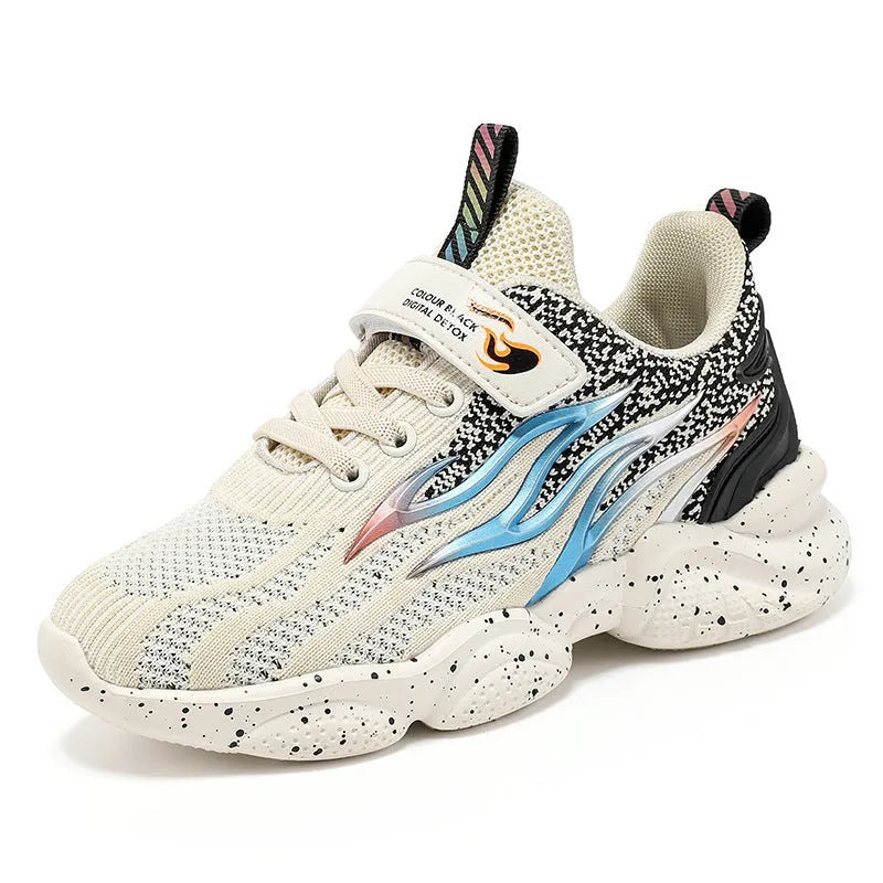 Boys sneakers with mesh upper and TPU details in beige, black gold, and black red colour options