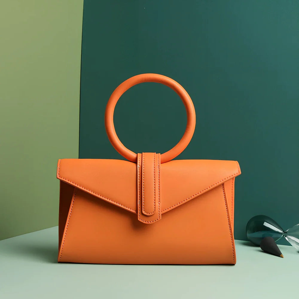 Women's one shoulder diagonal bag in rose red with small pocket, two-layer cowhide, 22x18 cm size