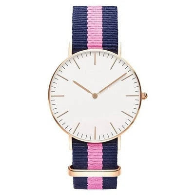 Nylon strap two-needle quartz watch with alloy case in various colours