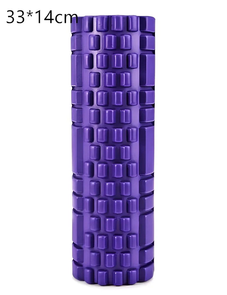 Blue EVA yoga foam roller 30cm long with massage points for muscle recovery